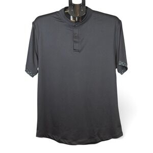 Mantra Mens Performance Polo Shirt Black Mandarin Collar Recycled Stretch Large